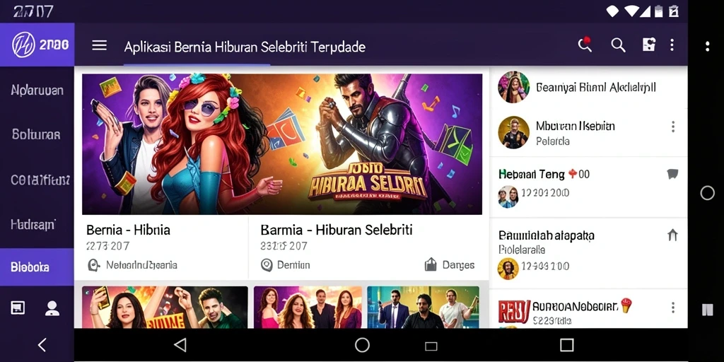 Antarmuka aplikasi yang menarik dan informatif tentang hiburan selebriti.