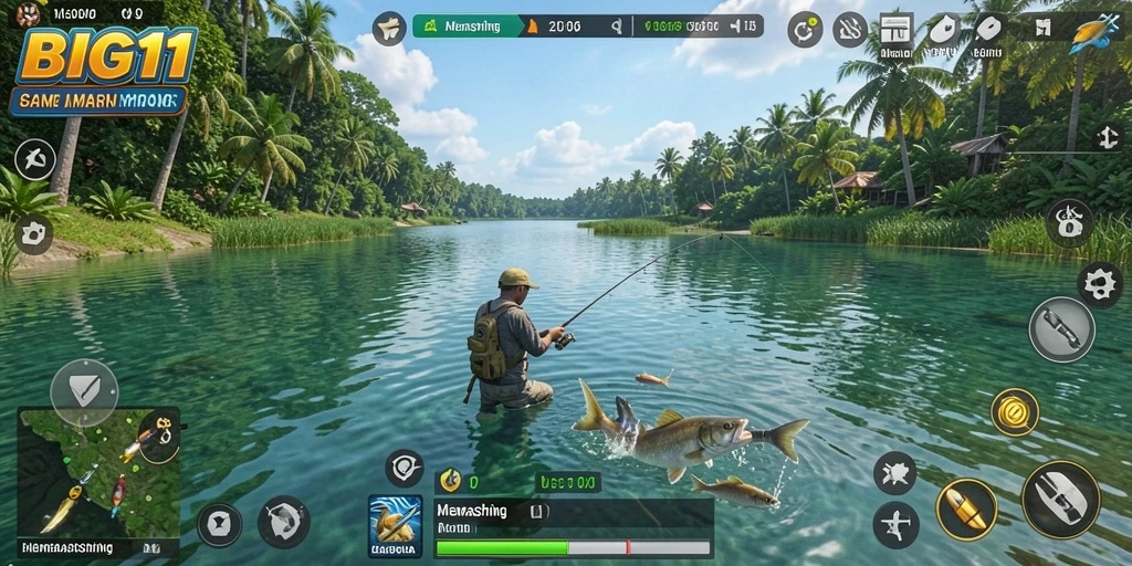 Tampilan antarmuka BIG11 menampilkan aksi memancing yang epik dan grafis menawan.
