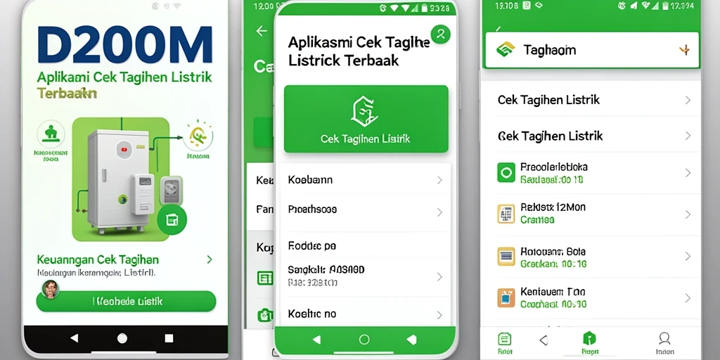 Antarmuka D200M menampilkan fitur cek tagihan listrik yang lengkap.