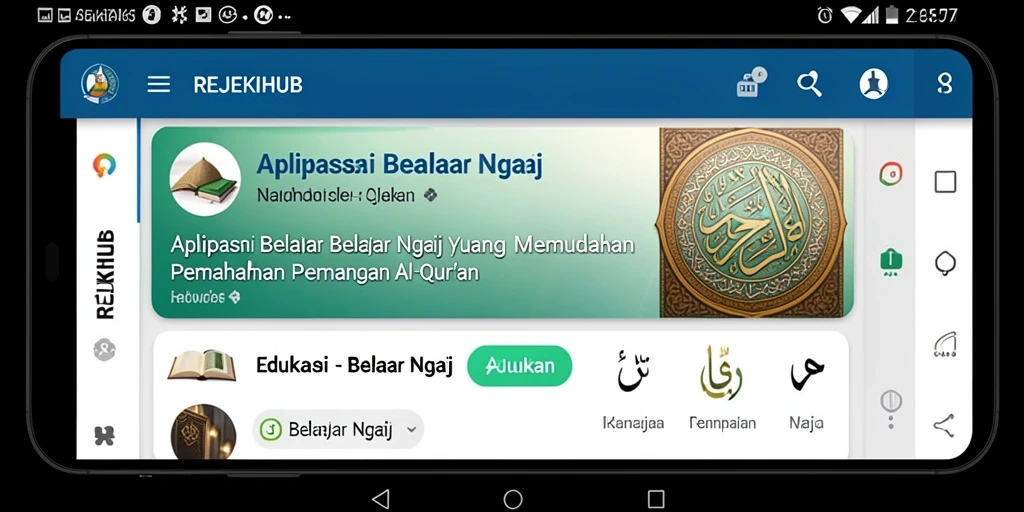 Antarmuka aplikasi REJEKIHUB yang ramah pengguna untuk belajar ngaji.